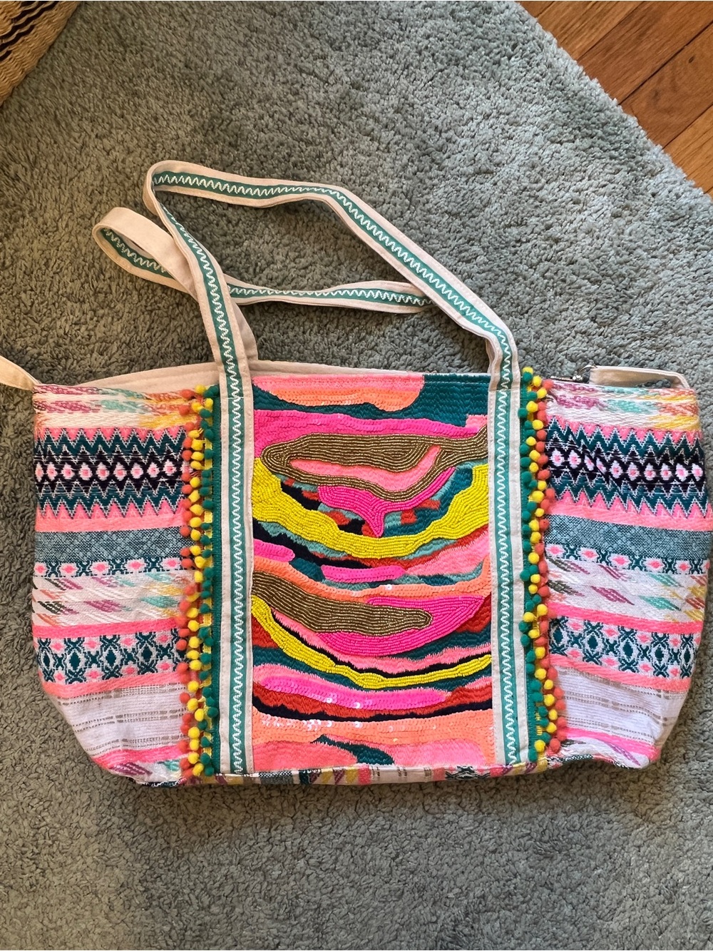Daphne Hand Beaded Embellished Multi-Color Travel Tote Bag